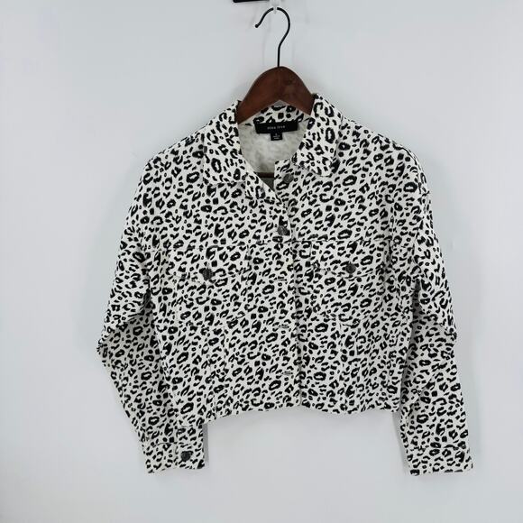 Miss Love White Black Leopard Print 100% Cotton Cropped Jacket Size Small - Picture 7 of 7